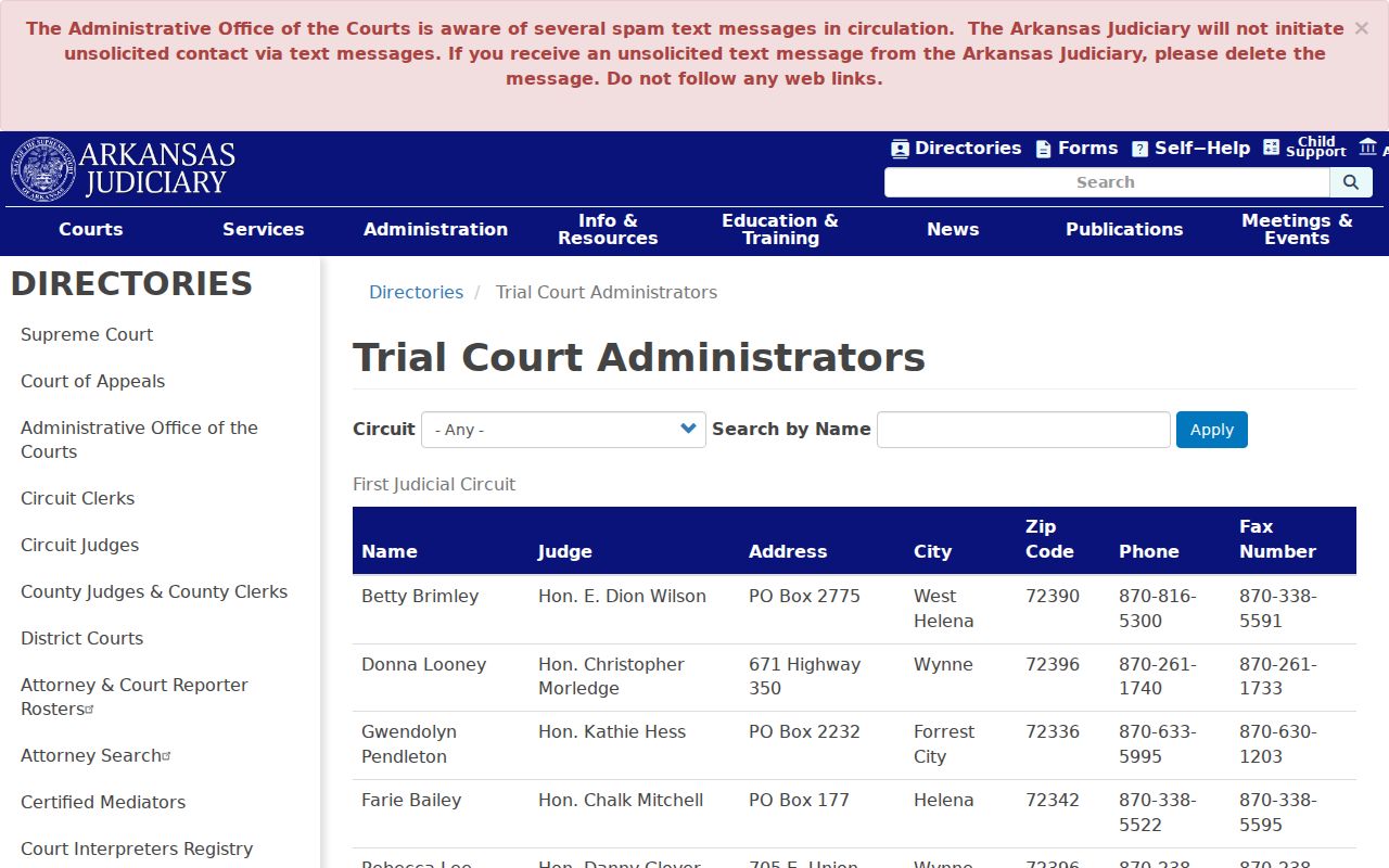 Trial court administrator contacts for Nevada County court calendar settings