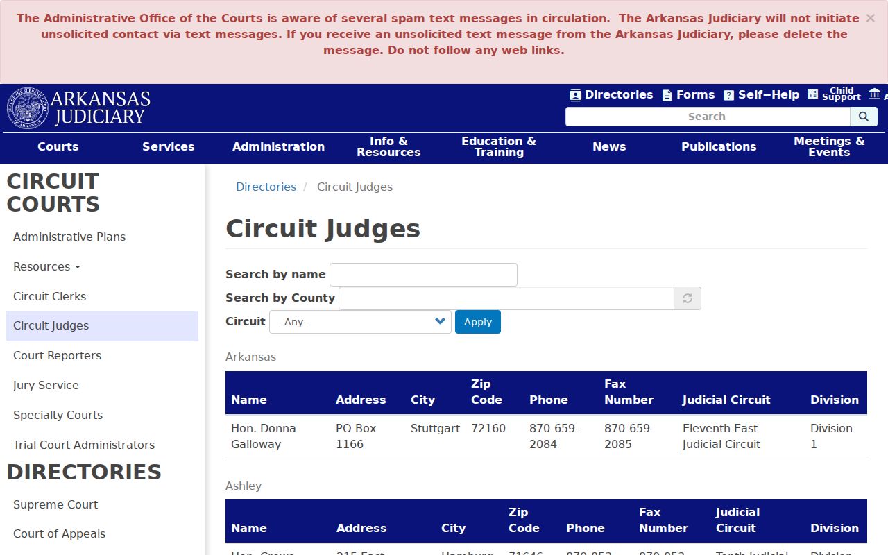 Circuit judge directory for Nevada County court calendar research
