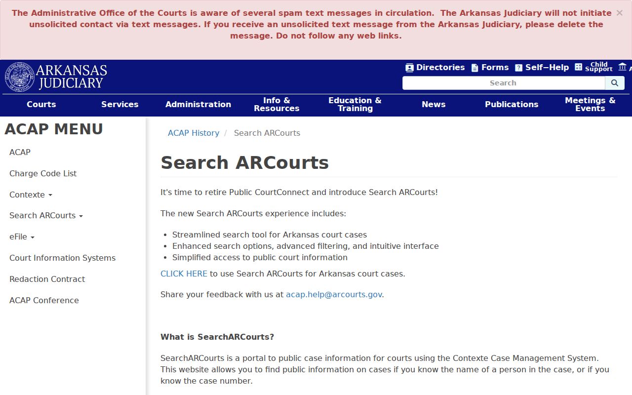 Arkansas Judiciary Search ARCourts public access overview