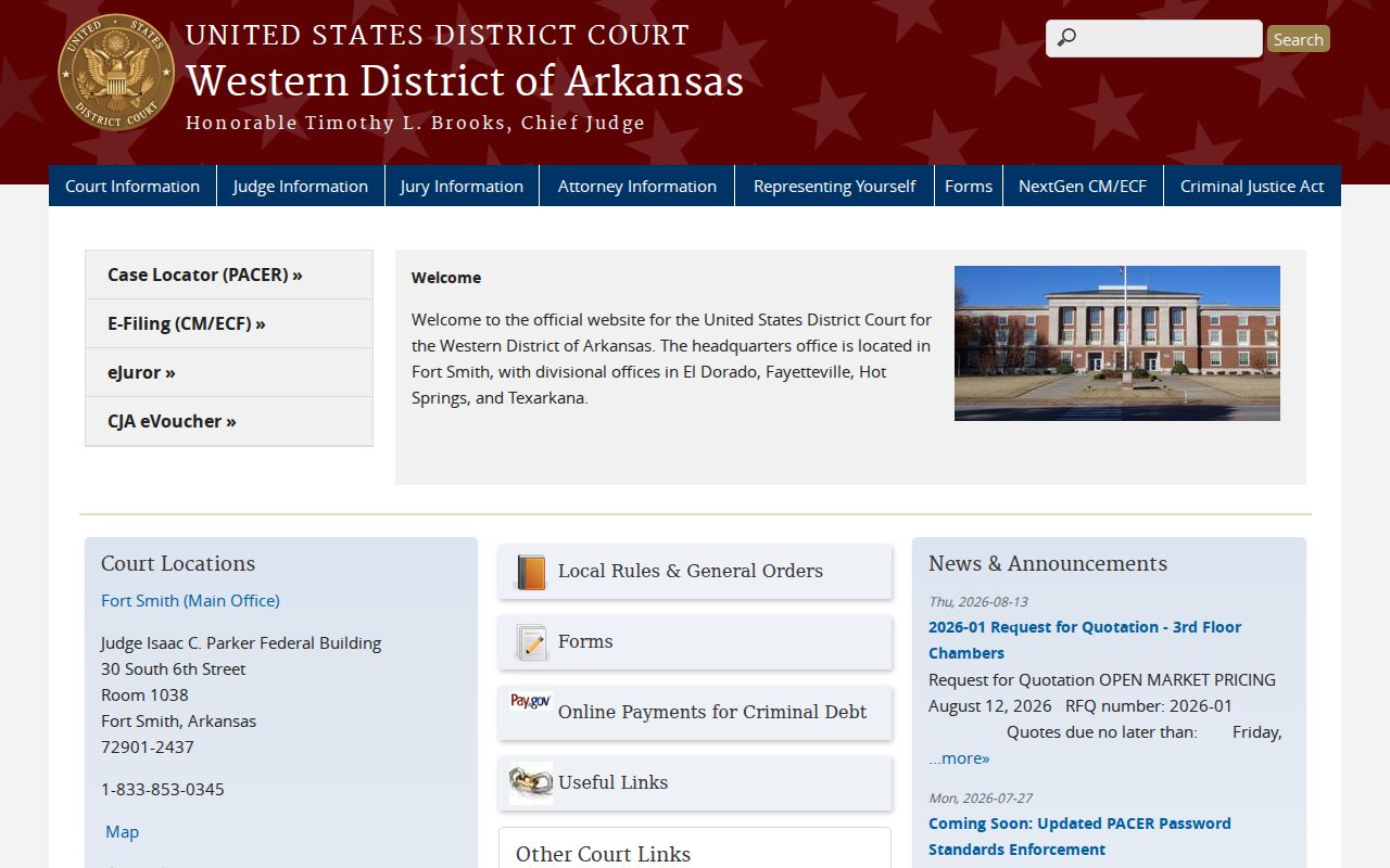 United States District Court for the Western District of Arkansas official website