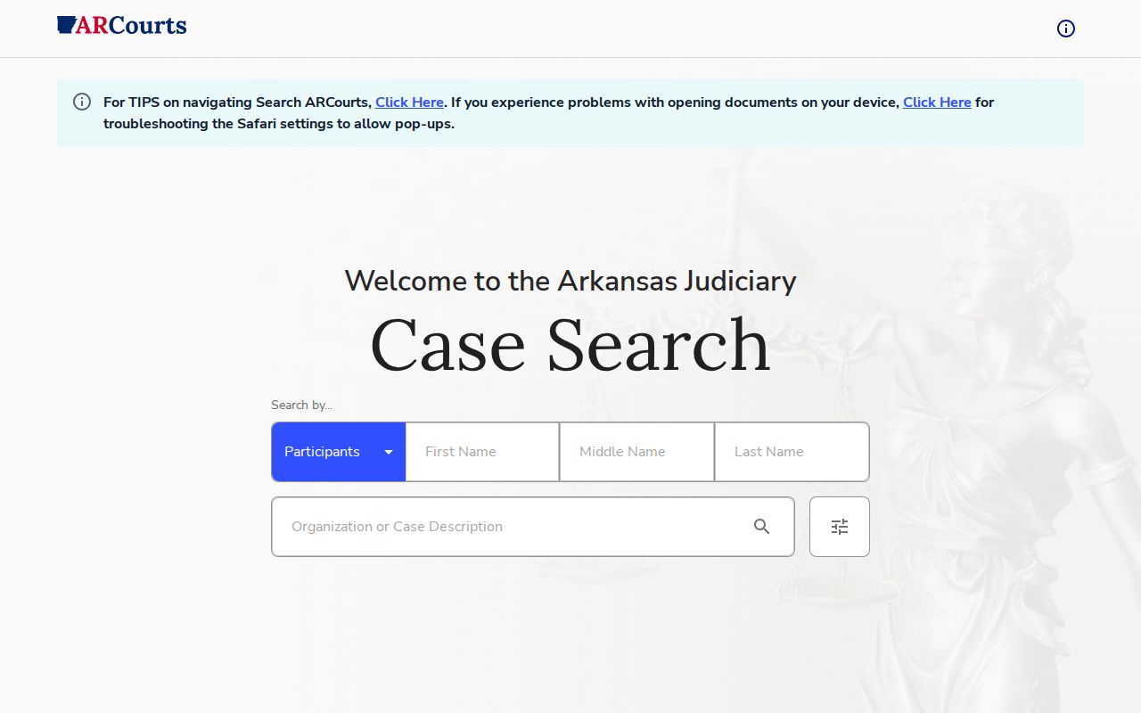Nevada County court docket Search ARCourts interface