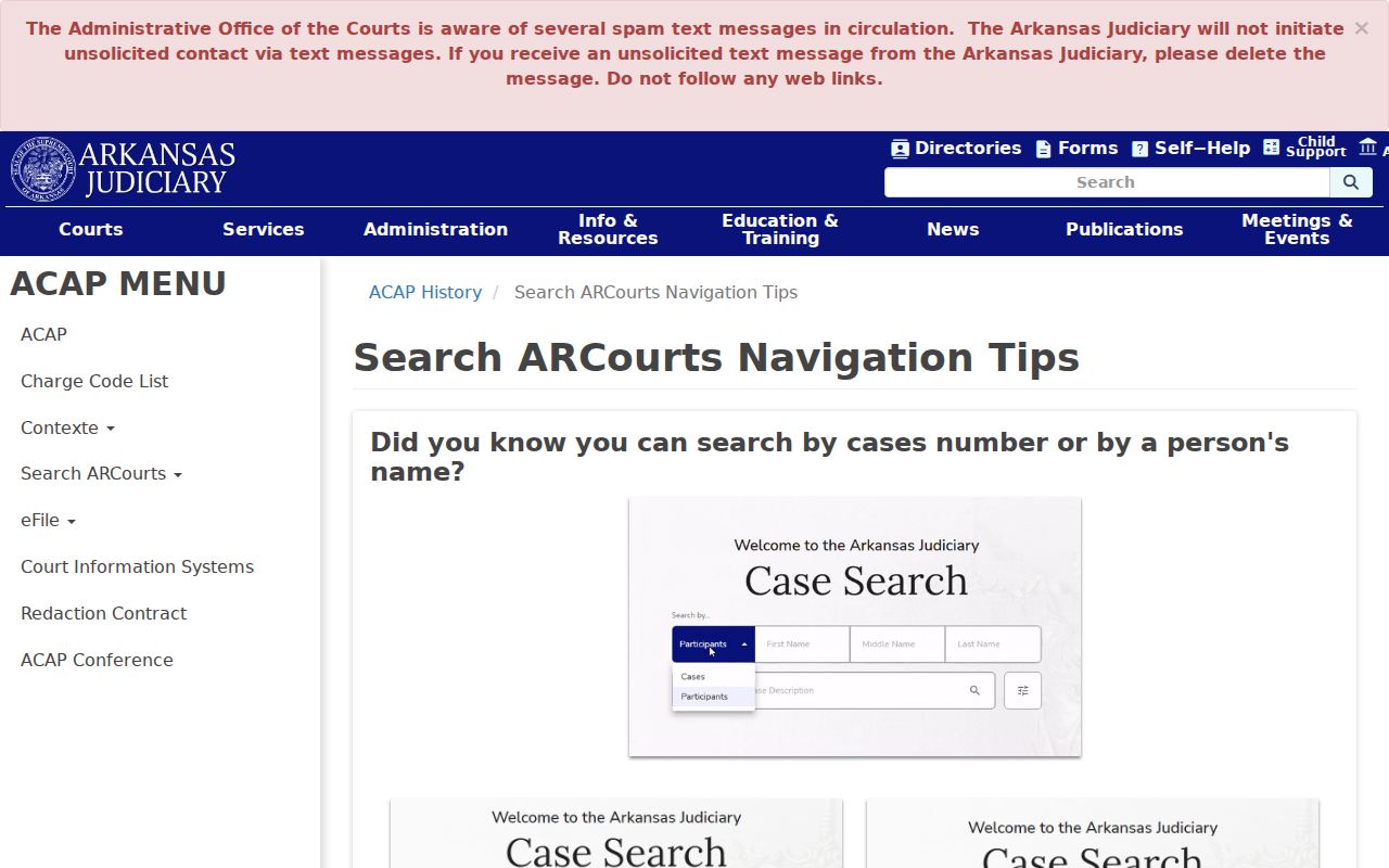 Official Search ARCourts navigation and advanced search guidance
