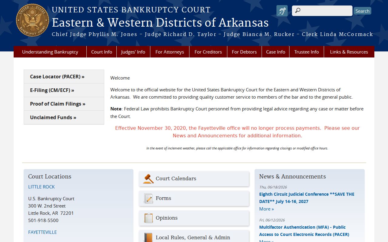 United States Bankruptcy Court for the Eastern and Western Districts of Arkansas website